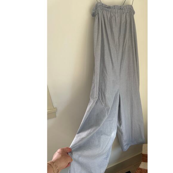 Everlane The Flowy Gingham Strappy Wide-Leg Jumpsuit - Blue & White, Sm - Picture 3 of 8